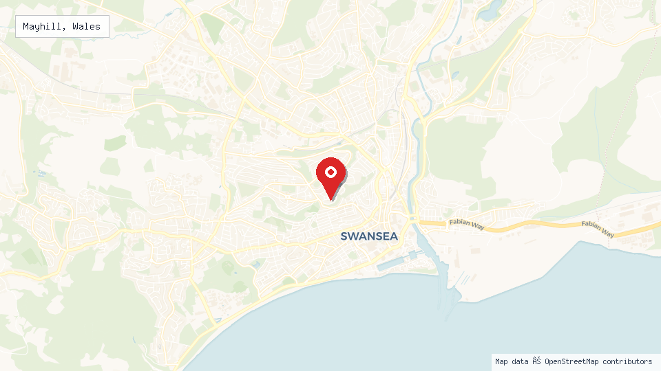 Street map of Mayhill, Wales with location pin