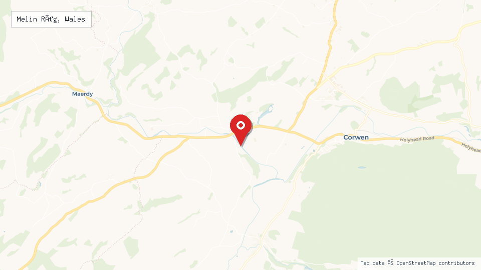 Street map of Melin Rûg, Wales with location pin