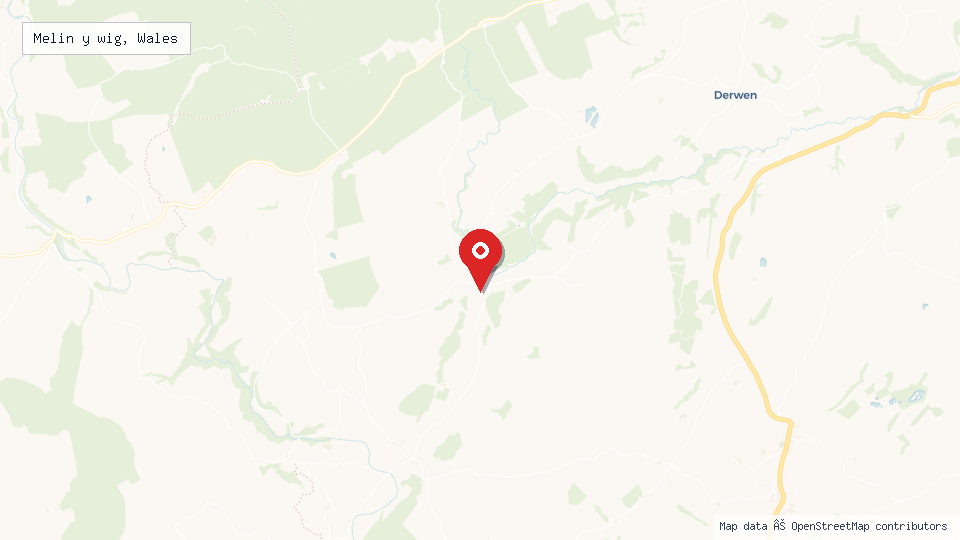 Street map of Melin y wig, Wales with location pin