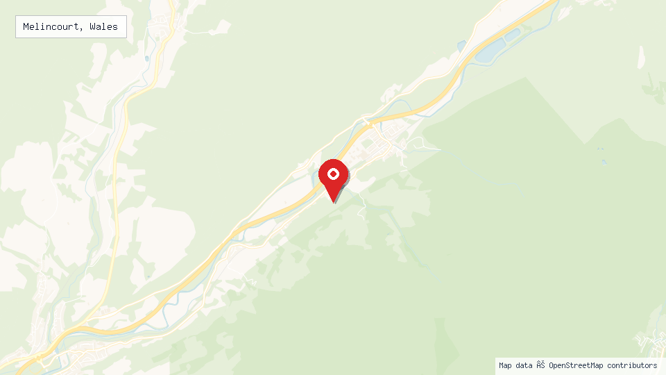Street map of Melincourt, Wales with location pin