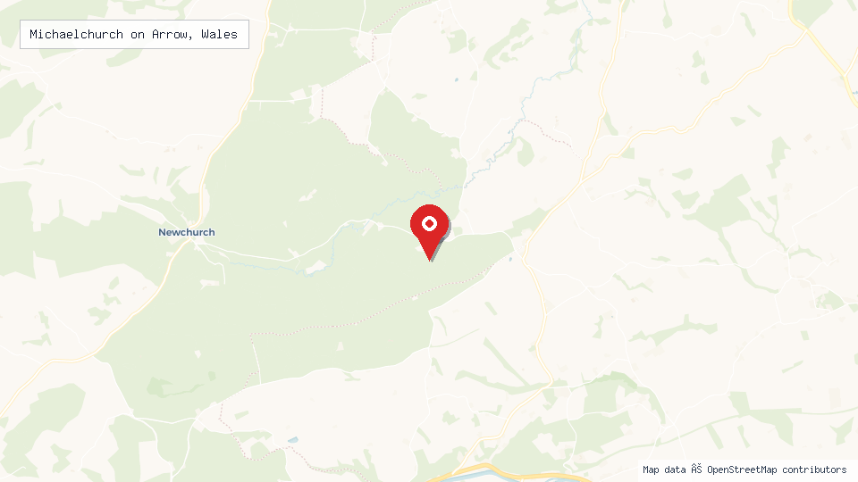 Street map of Michaelchurch on Arrow, Wales with location pin
