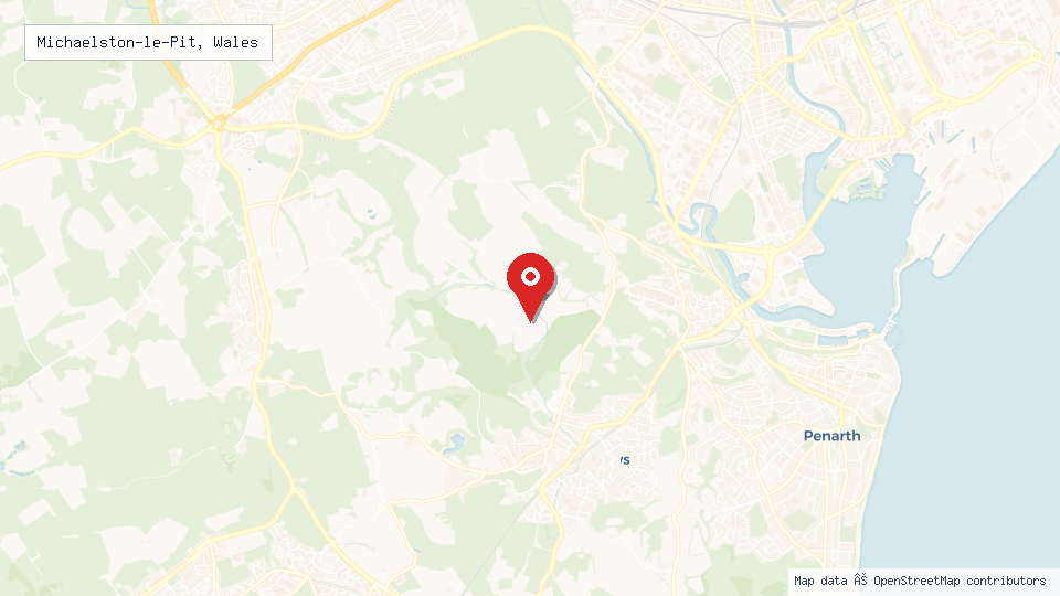 Street map of Michaelston-le-Pit, Wales with location pin