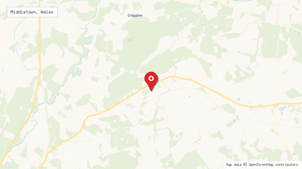 Street map of Middletown, Wales with location pin