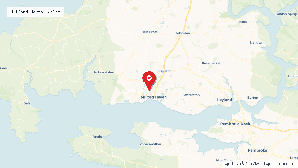 Street map of Milford Haven, Wales with location pin