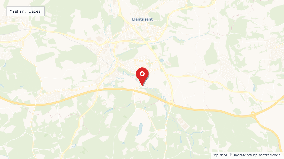 Street map of Miskin, Wales with location pin