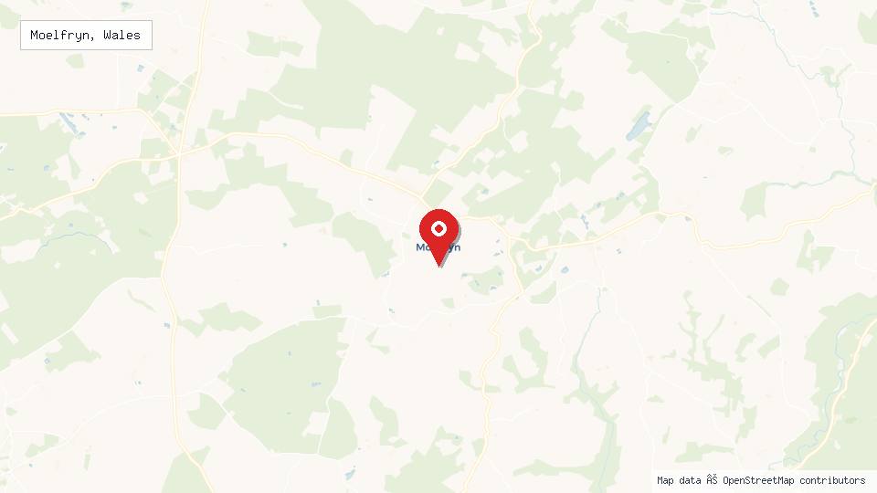 Street map of Moelfryn, Wales with location pin