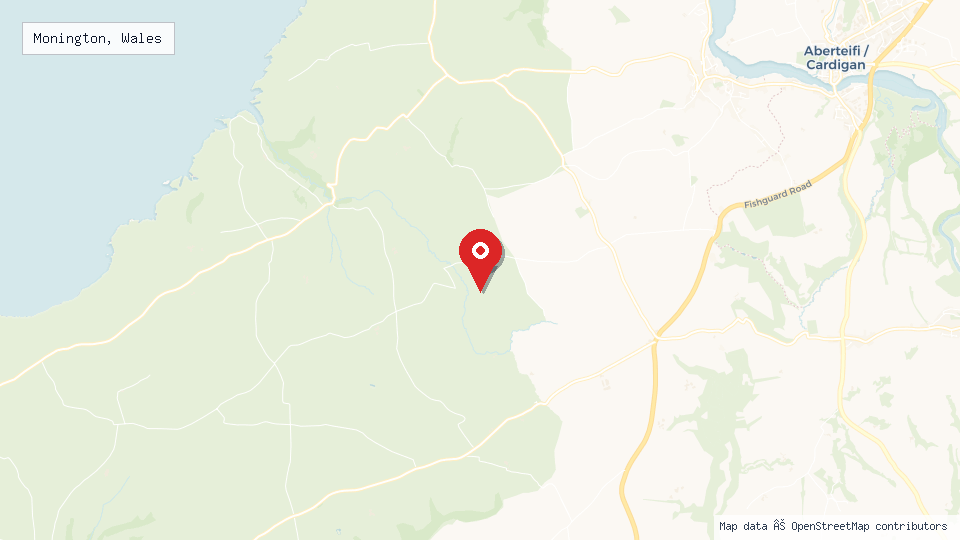 Street map of Monington, Wales with location pin