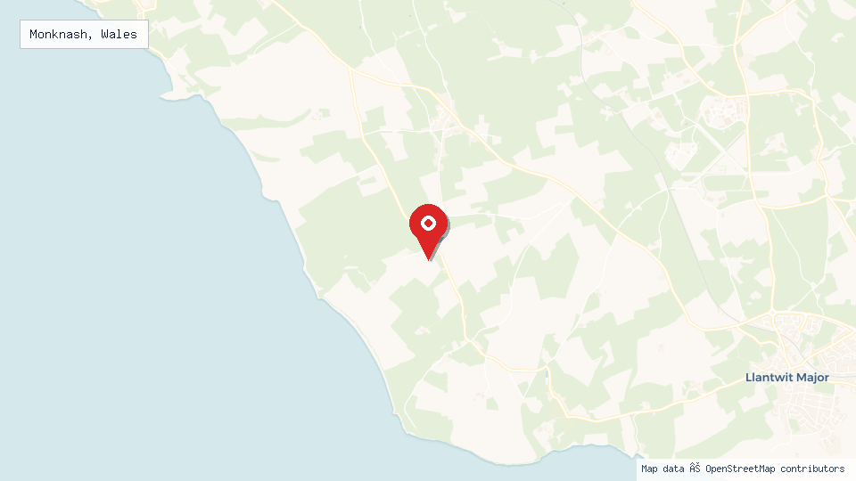 Street map of Monknash, Wales with location pin