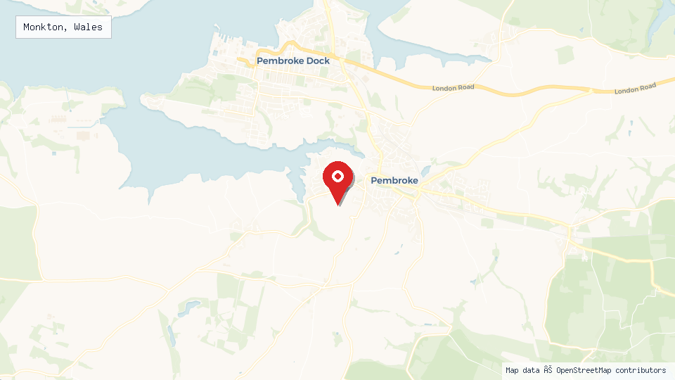 Street map of Monkton, Wales with location pin