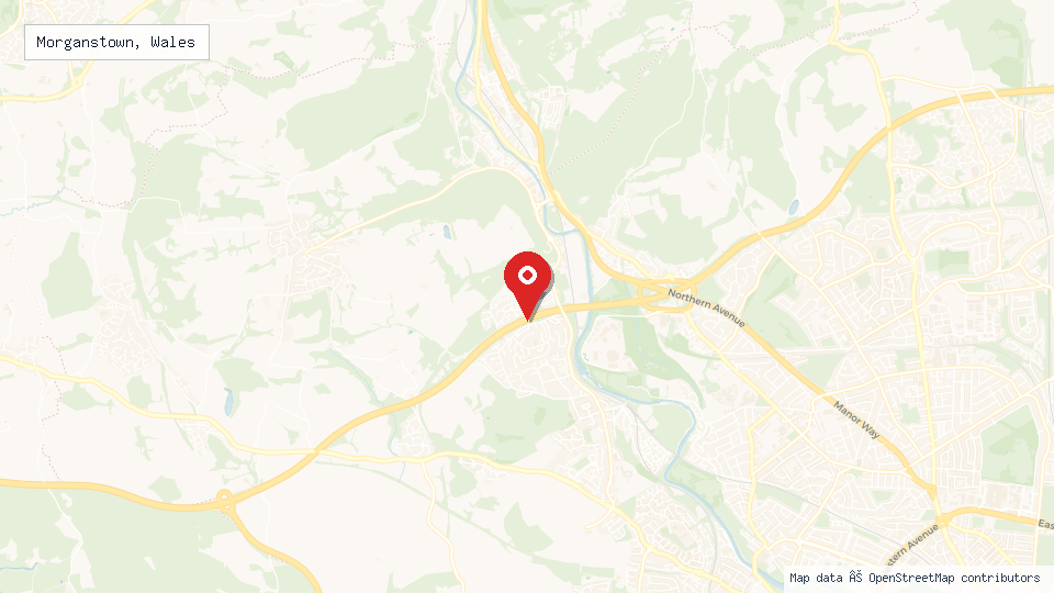 Street map of Morganstown, Wales with location pin