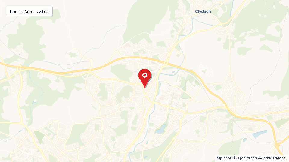 Street map of Morriston, Wales with location pin