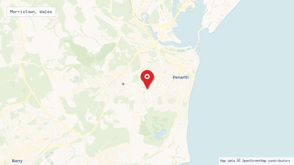 Street map of Morristown, Wales with location pin