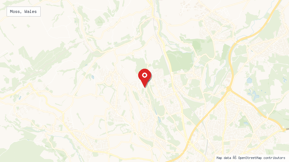 Street map of Moss, Wales with location pin