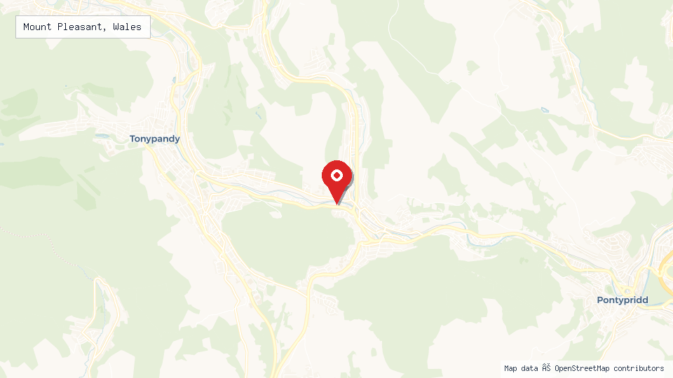 Street map of Mount Pleasant, Wales with location pin
