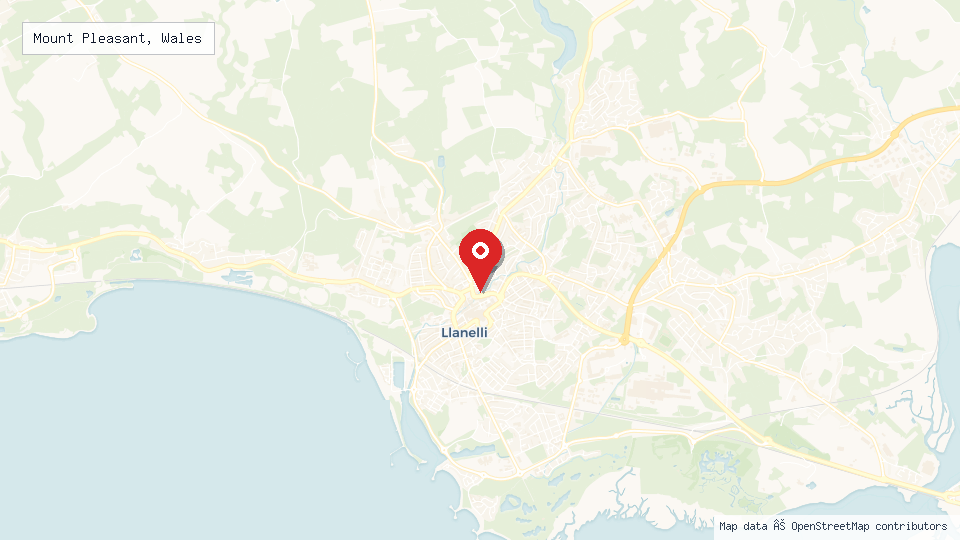 Street map of Mount Pleasant, Wales with location pin