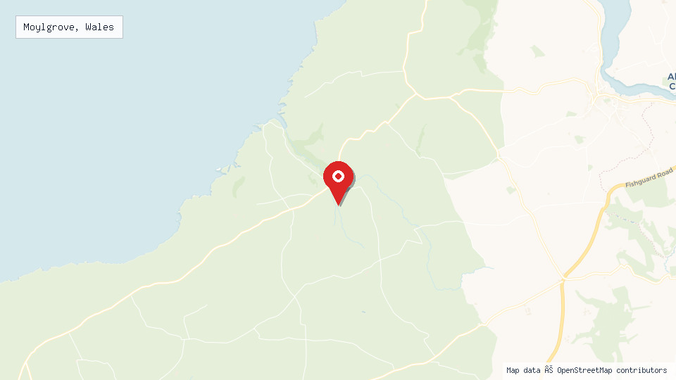 Street map of Moylgrove, Wales with location pin