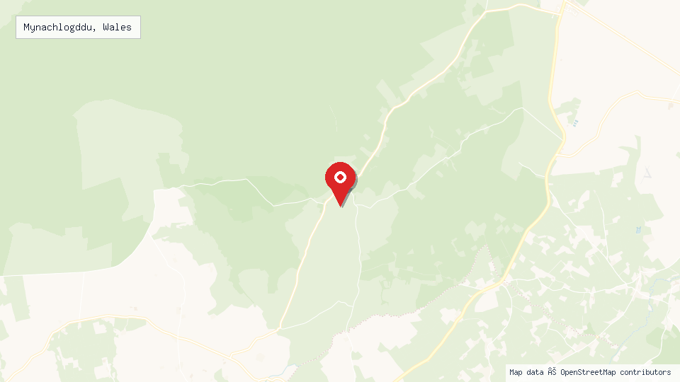 Street map of Mynachlogddu, Wales with location pin