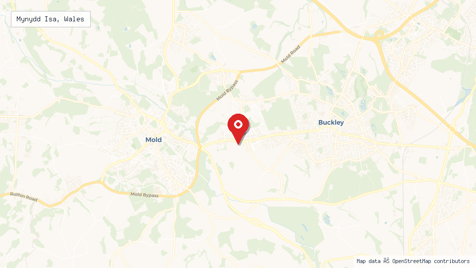 Street map of Mynydd Isa, Wales with location pin
