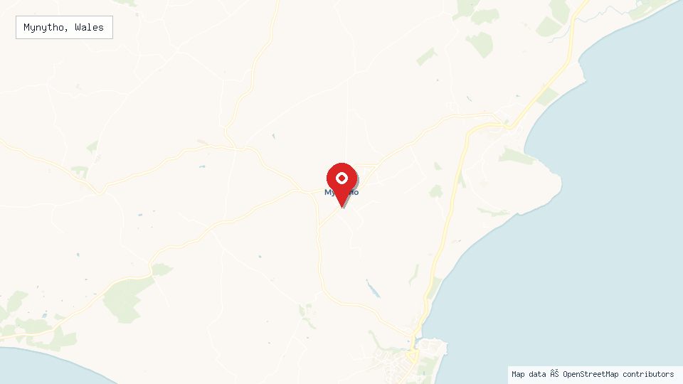 Street map of Mynytho, Wales with location pin