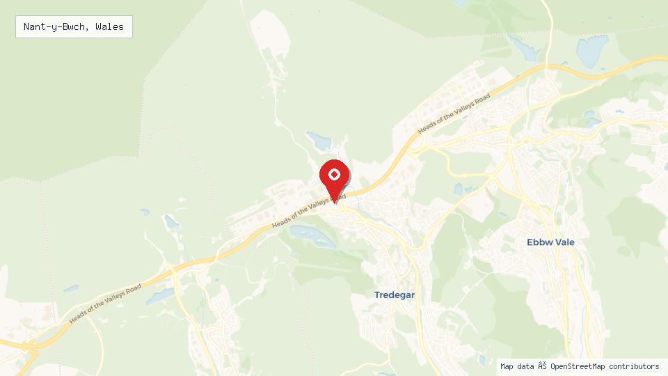 Street map of Nant-y-Bwch, Wales with location pin