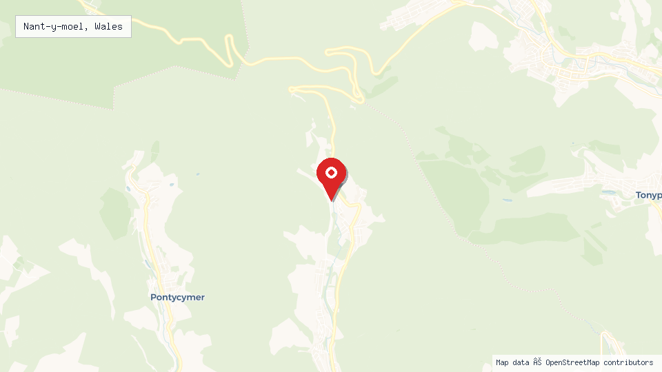 Street map of Nant-y-moel, Wales with location pin