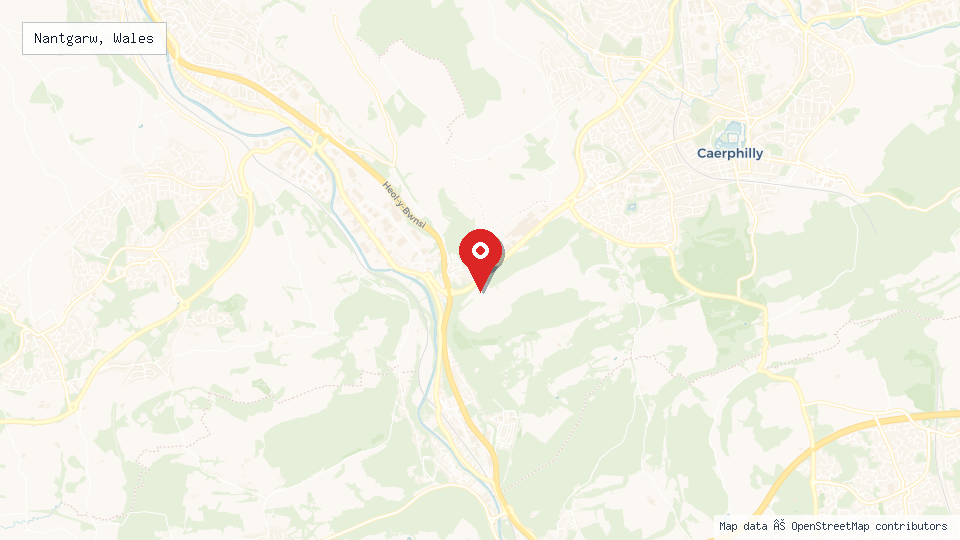 Street map of Nantgarw, Wales with location pin
