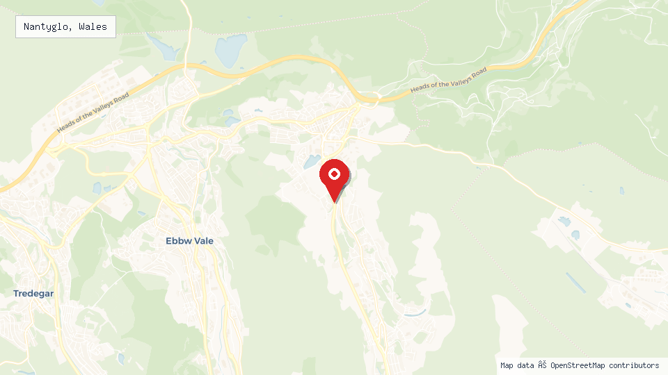 Street map of Nantyglo, Wales with location pin