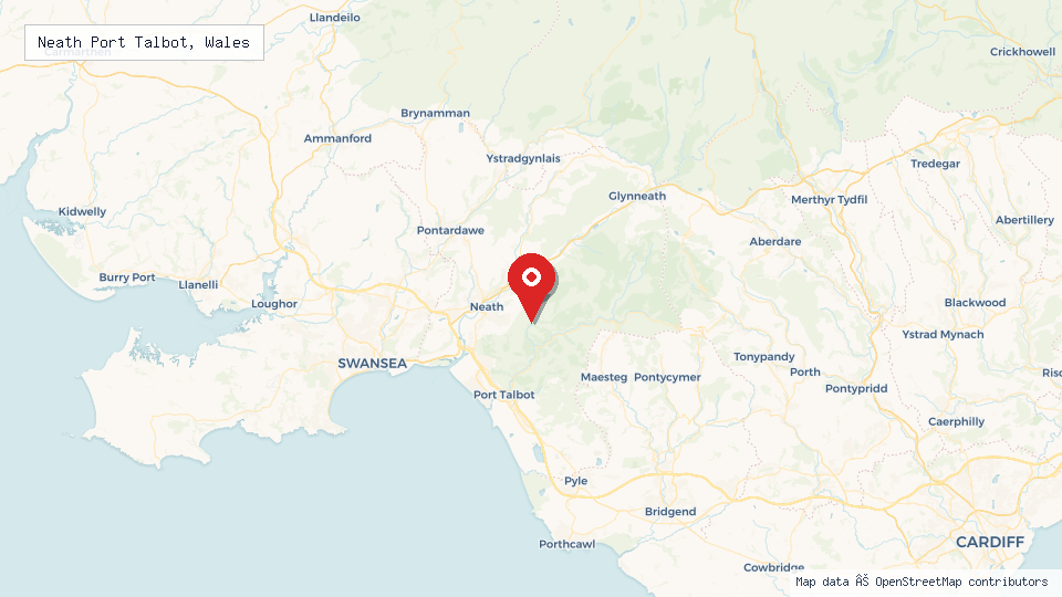 Street map of Neath Port Talbot, Wales with location pin