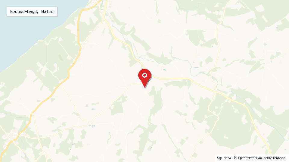 Street map of Neuadd-Lwyd, Wales with location pin