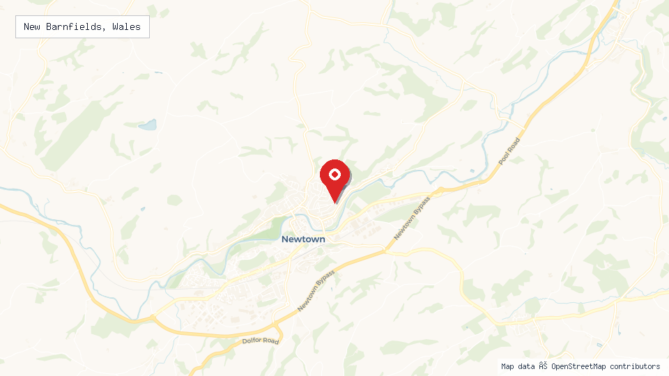 Street map of New Barnfields, Wales with location pin