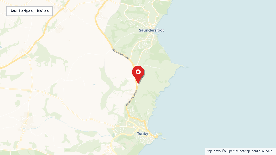 Street map of New Hedges, Wales with location pin