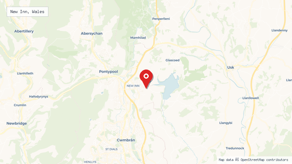 Street map of New Inn, Wales with location pin