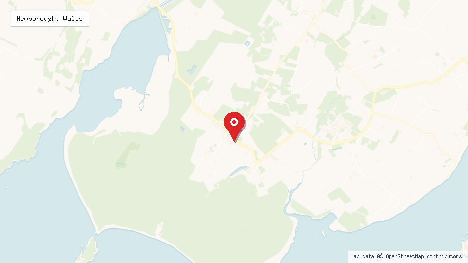 Street map of Newborough, Wales with location pin