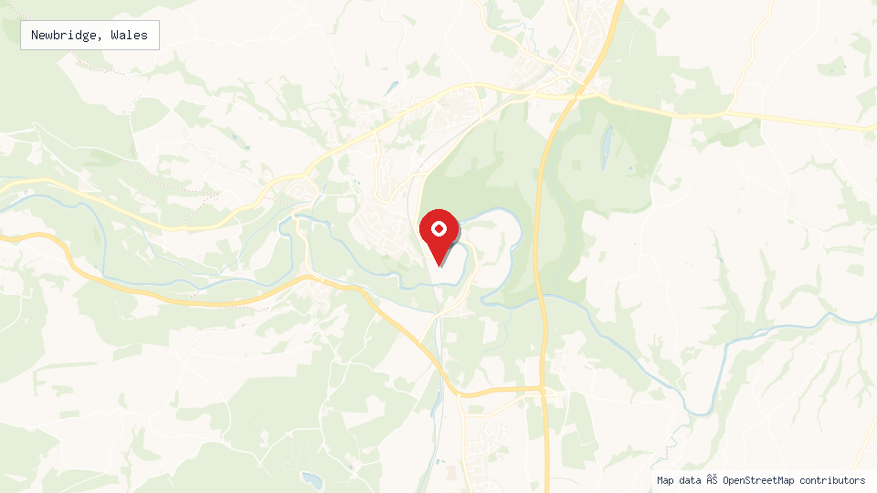 Street map of Newbridge, Wales with location pin
