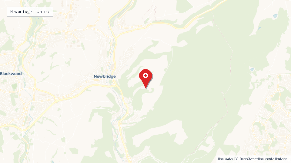 Street map of Newbridge, Wales with location pin
