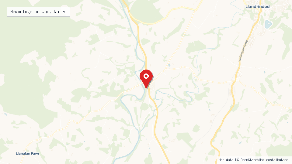 Street map of Newbridge on Wye, Wales with location pin