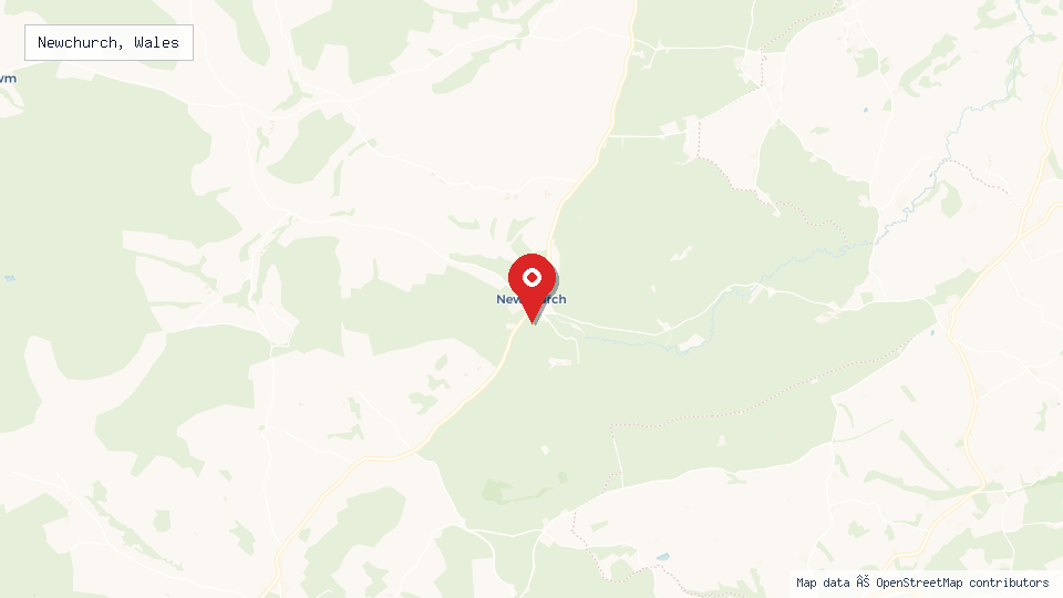 Street map of Newchurch, Wales with location pin
