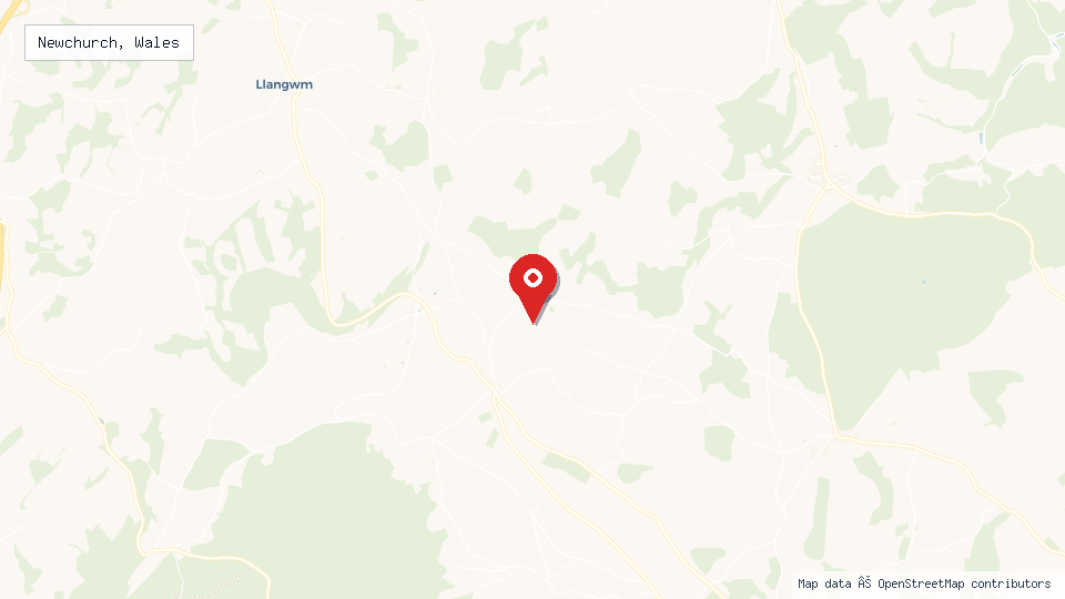 Street map of Newchurch, Wales with location pin