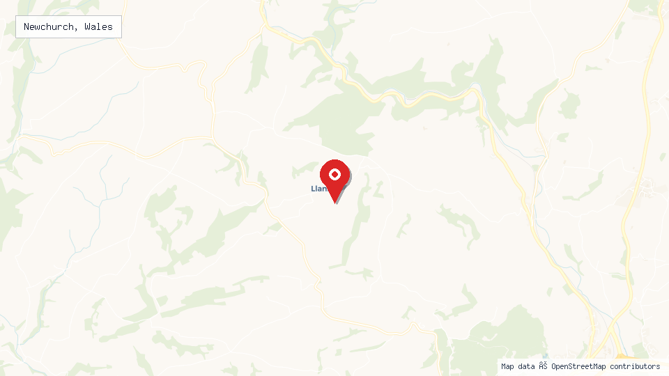 Street map of Newchurch, Wales with location pin