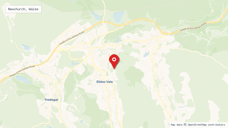 Street map of Newchurch, Wales with location pin