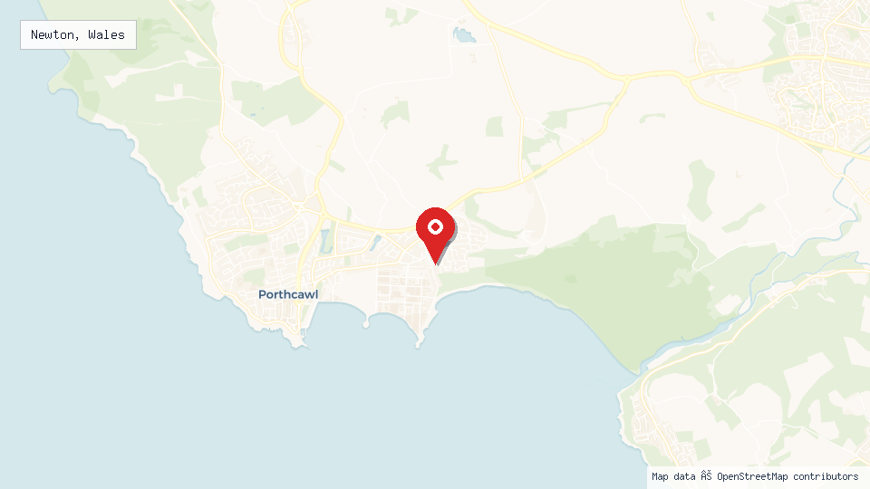 Street map of Newton, Wales with location pin