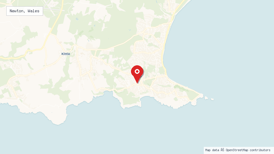Street map of Newton, Wales with location pin