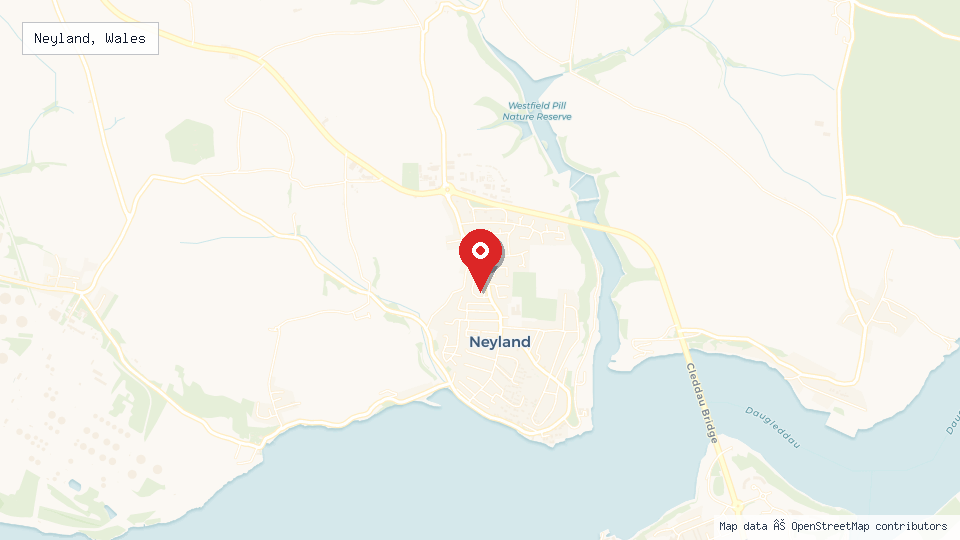 Street map of Neyland, Wales with location pin