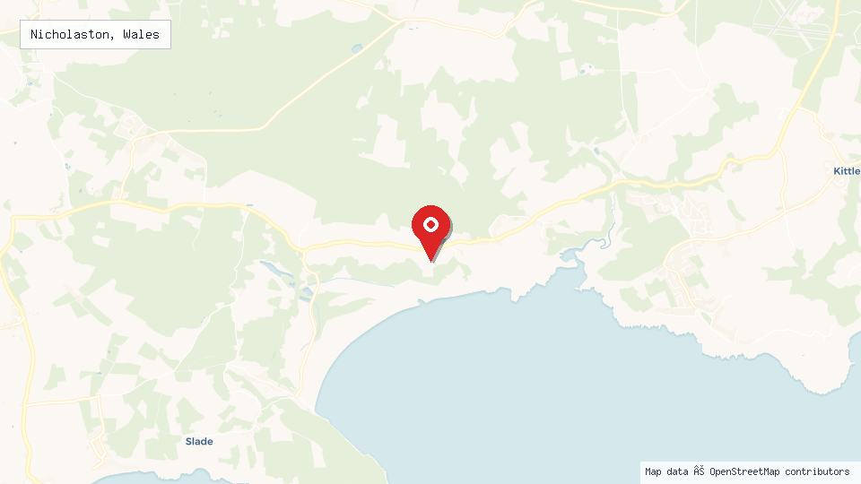 Street map of Nicholaston, Wales with location pin