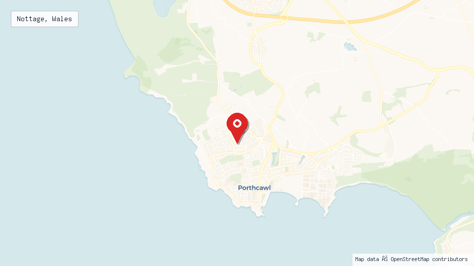 Street map of Nottage, Wales with location pin