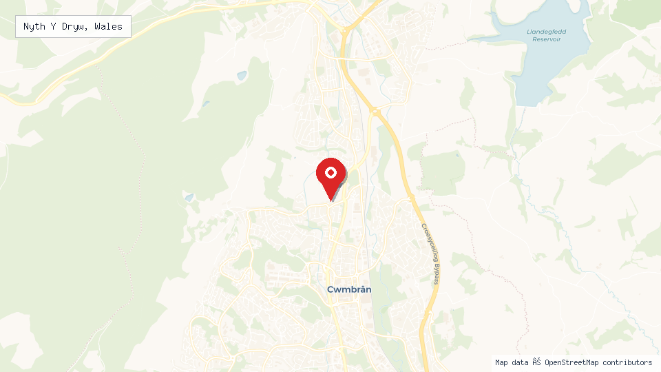 Street map of Nyth Y Dryw, Wales with location pin