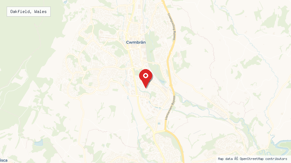 Street map of Oakfield, Wales with location pin