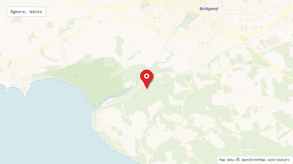 Street map of Ogmore, Wales with location pin
