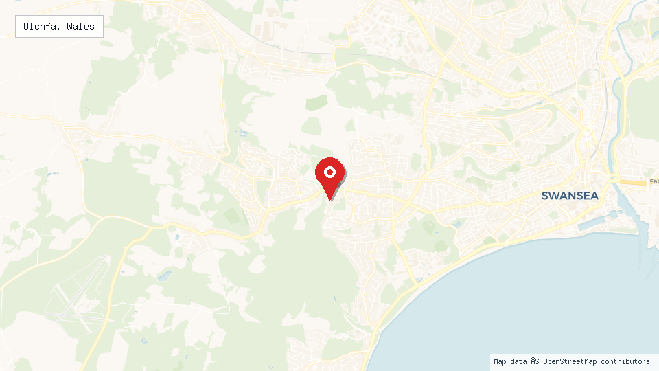 Street map of Olchfa, Wales with location pin