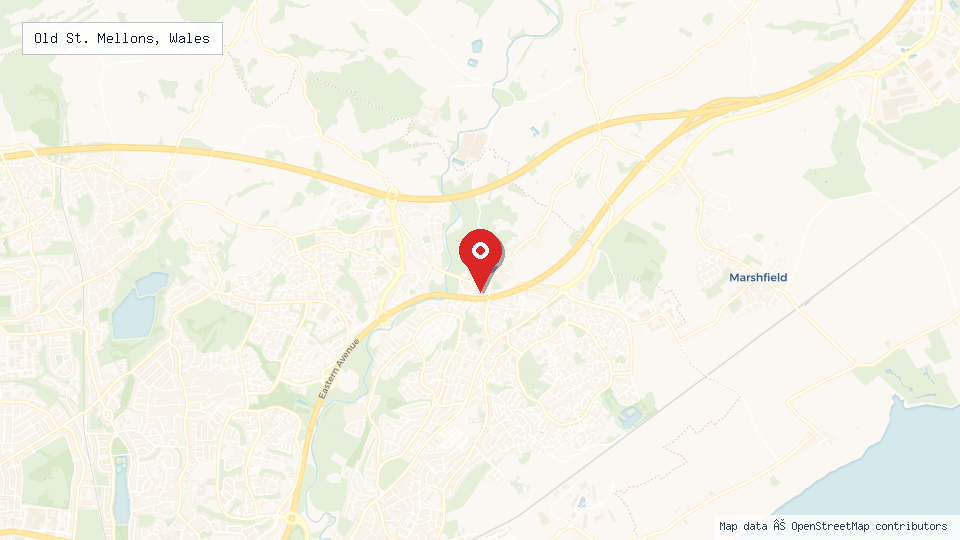 Street map of Old St. Mellons, Wales with location pin